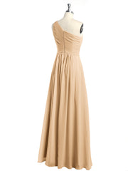 One Shoulder Long Chiffon Bridesmaid Gown Peach