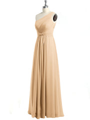 One Shoulder Long Chiffon Bridesmaid Gown Peach