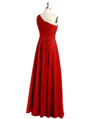 One Shoulder Long Chiffon Bridesmaid Gown Red