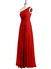 One Shoulder Long Chiffon Bridesmaid Gown Red
