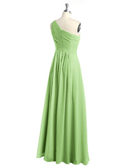 One Shoulder Long Chiffon Bridesmaid Gown Sage
