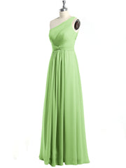 One Shoulder Long Chiffon Bridesmaid Gown Sage