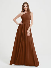 One Shoulder Long Chiffon Bridesmaid Gown Terracotta