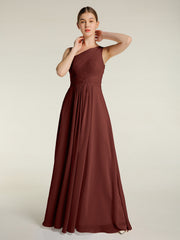 One Shoulder Long Chiffon Bridesmaid Gown Terracotta