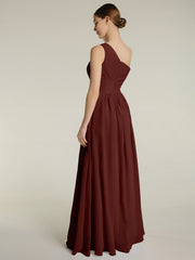One Shoulder Long Chiffon Bridesmaid Gown Terracotta