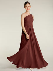 One Shoulder Long Chiffon Bridesmaid Gown Terracotta