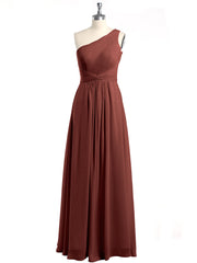One Shoulder Long Chiffon Bridesmaid Gown Terracotta