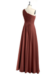 One Shoulder Long Chiffon Bridesmaid Gown Terracotta