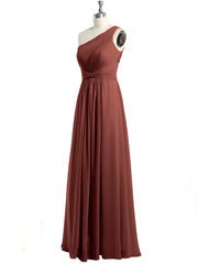 One Shoulder Long Chiffon Bridesmaid Gown Terracotta