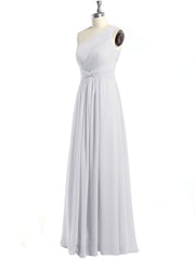 One Shoulder Long Chiffon Bridesmaid Gown White