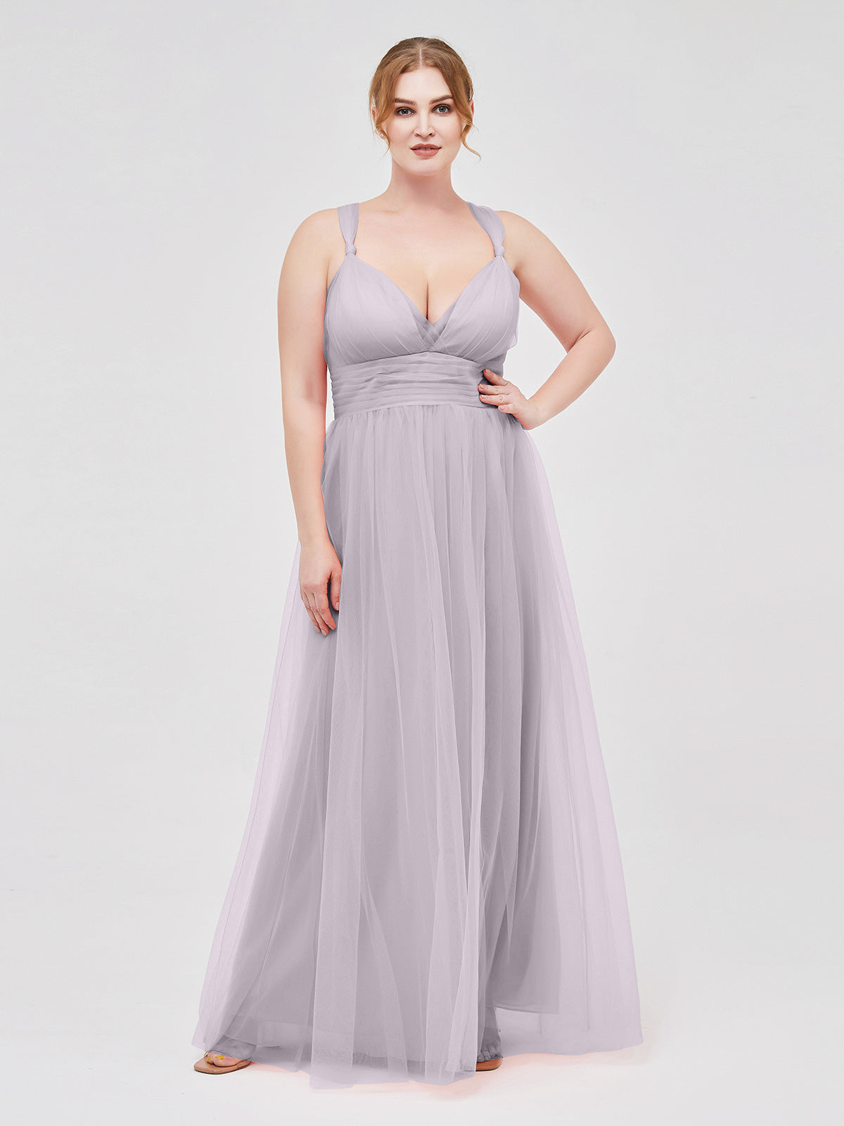 BABARONI Tulle Dusk Bridesmaid Dresses A-line V-neck Bow Floor-length ...