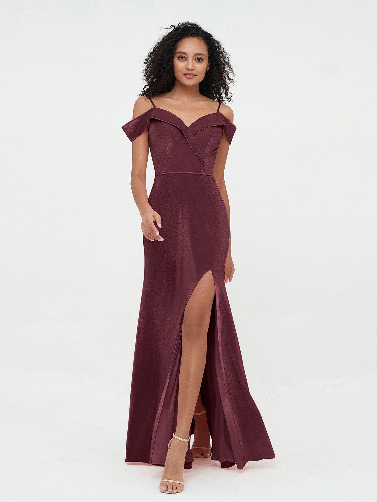 Off Shoulder Long Velvet Dresses with Slit Cabernet BABARONI BABARONI UK