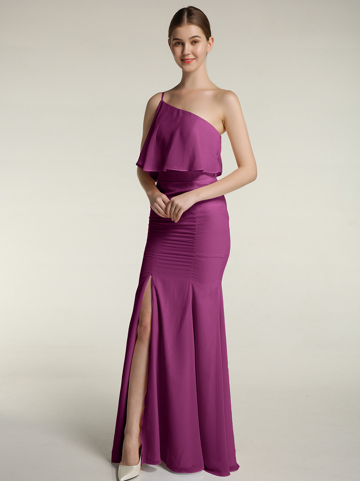 BABARONI Chiffon Orchid Bridesmaid Dresses Trumpet/Mermaid One Shoulder ...