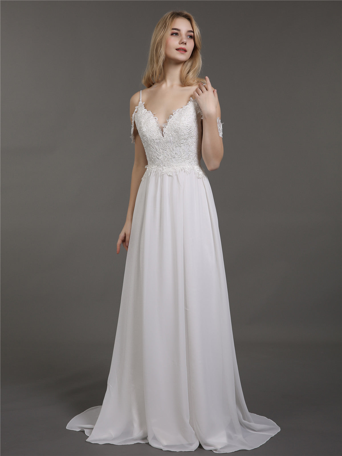 Spaghetti strap clearance chiffon wedding dress