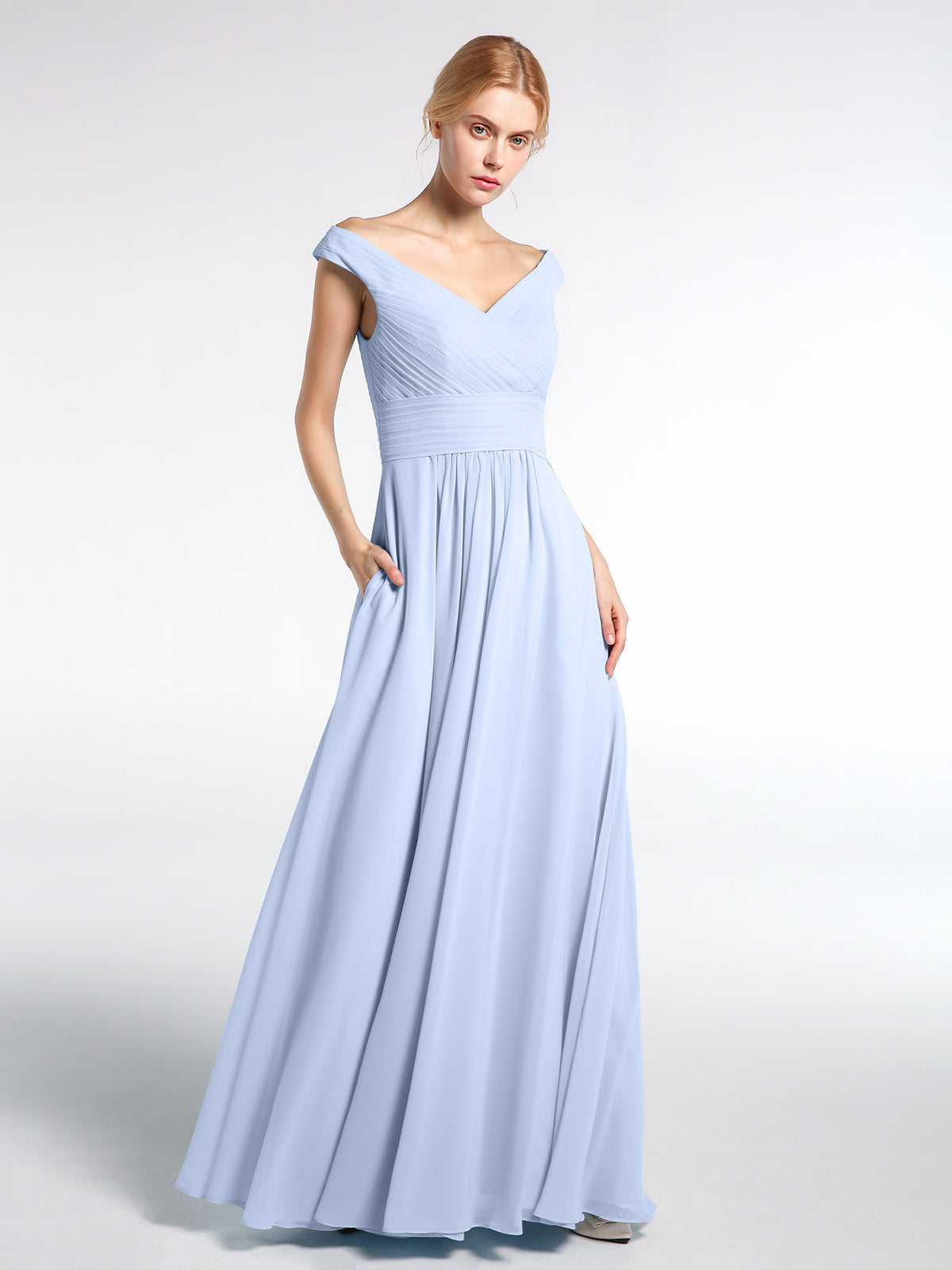 V neck maxi hot sale dress with pockets