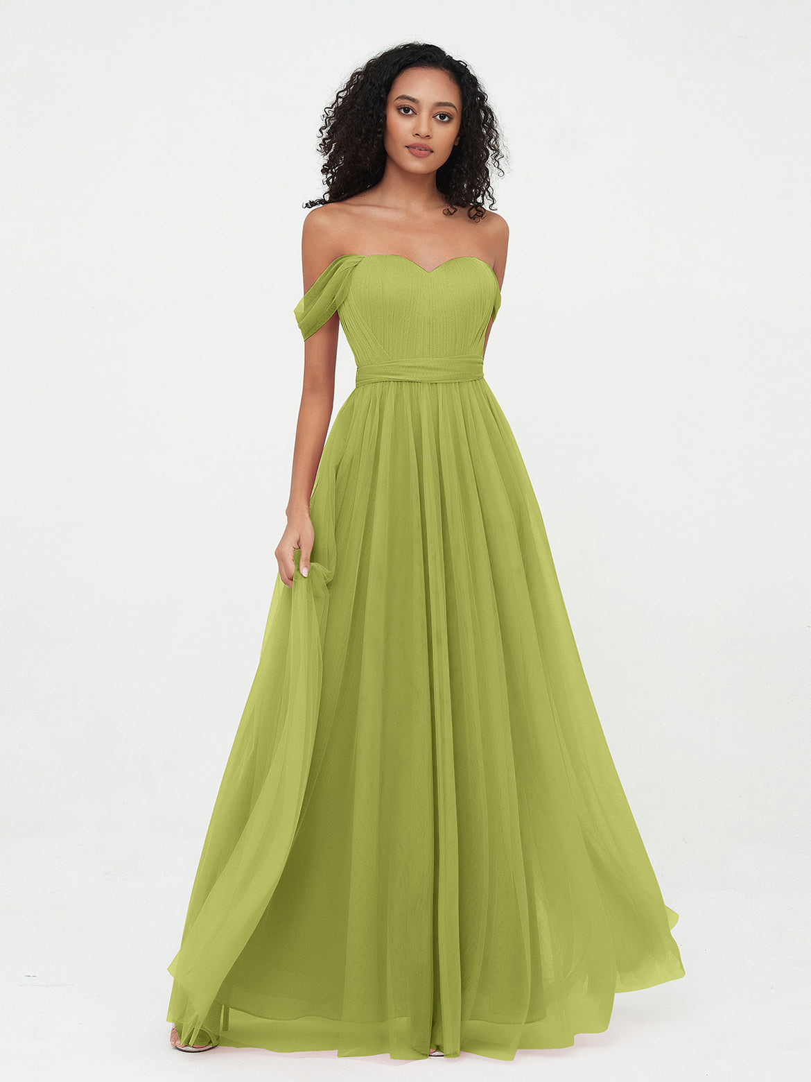 clover colored bridesmaid dresses Sage Green Elastic Satin Spaghetti Strap Mismatched Long Bridesmaid  Dresses, CB0280 main image 1