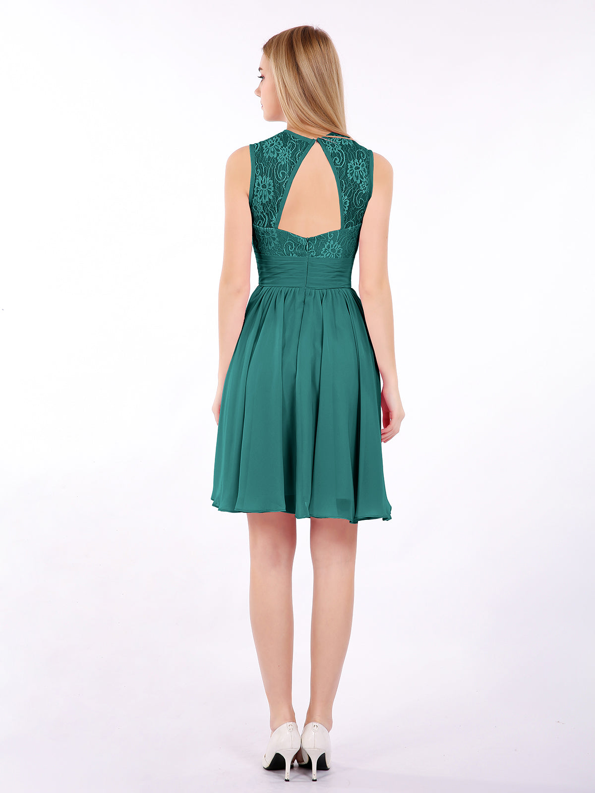 Illusion Neck Chiffon and Lace Short Dress Peacock Plus Size | BABARONI ...