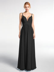 BABARONI Chiffon Black Bridesmaid Dresses Empire V-neck Spaghetti Straps Floor-length BABARONI UK BABARONI Chiffon Black Bridesmaid Dresses Empire V-neck Spaghetti Straps Floor-length BABARONI UK
