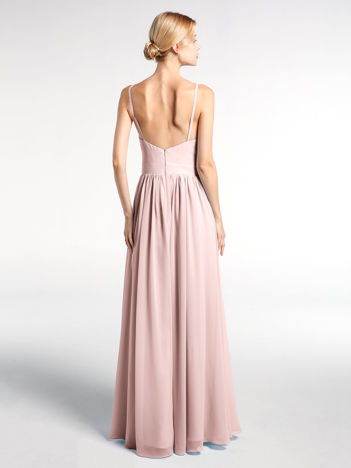 hayley paige bridesmaid dresses uk V Neck Rose Gold Backless Long Prom Dresses, Open Back Rose Gold Forma –  jbydress main image 1