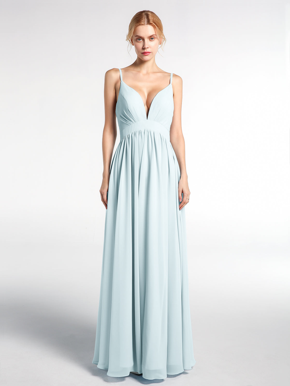 BABARONI Chiffon Mist Bridesmaid Dresses Empire V-neck Spaghetti Straps ...