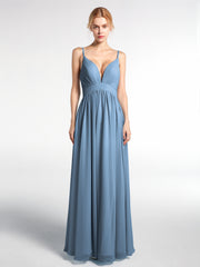 BABARONI Chiffon Slate Blue Bridesmaid Dresses Empire V-neck Spaghetti Straps Floor-length BABARONI UK BABARONI Chiffon Slate Blue Bridesmaid Dresses Empire V-neck Spaghetti Straps Floor-length BABARONI UK
