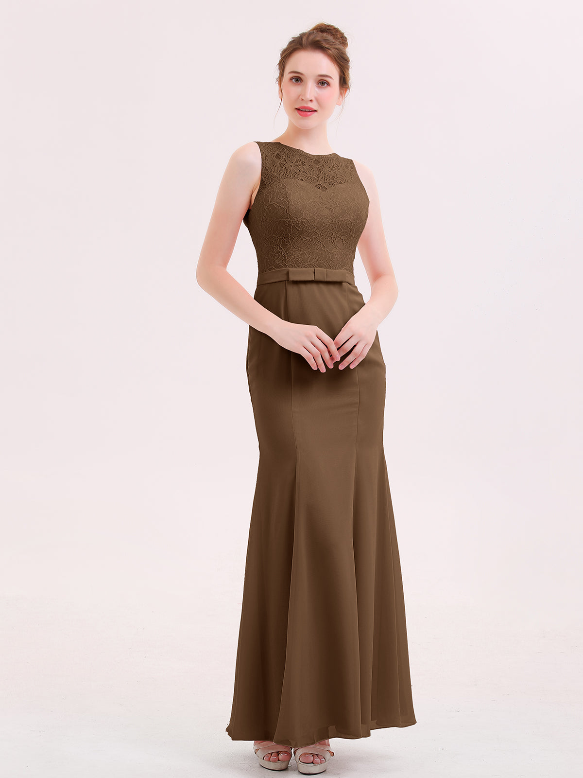BABARONI Chiffon Brown Bridesmaid Dresses Trumpet/Mermaid Scoop ...
