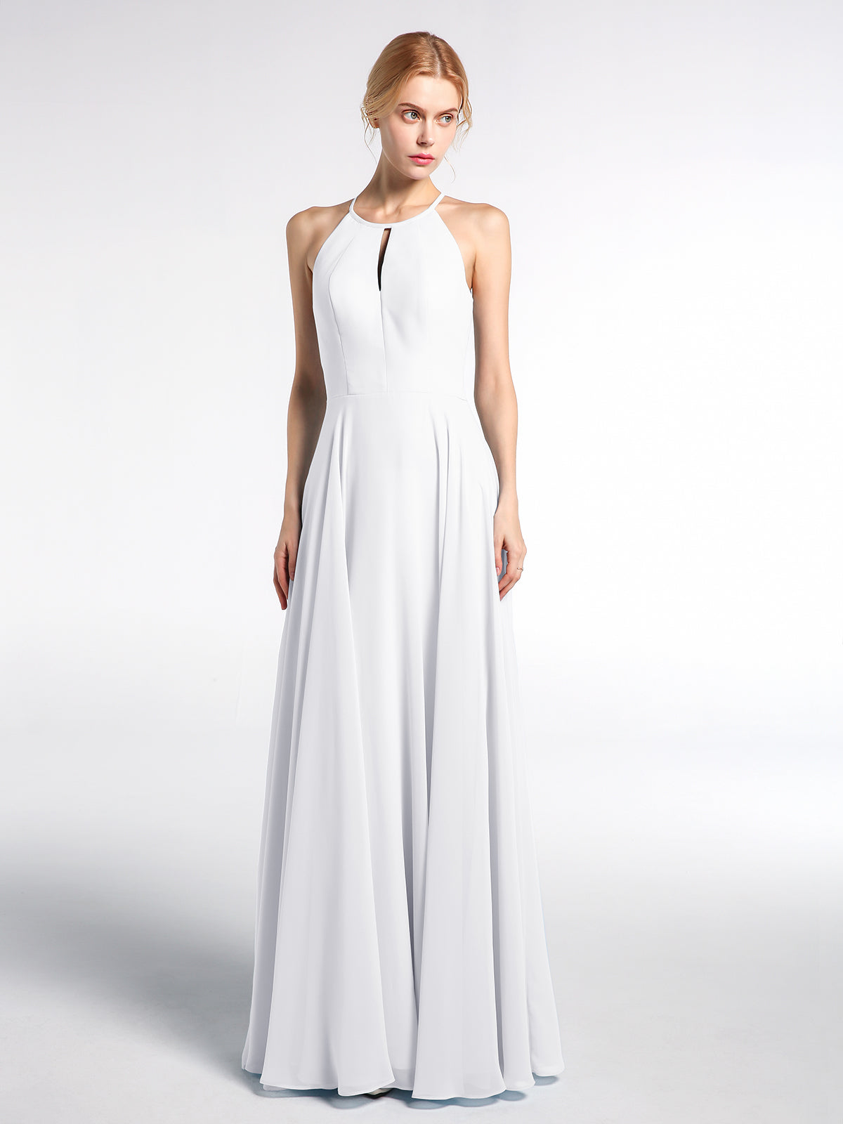 BABARONI Chiffon White Bridesmaid Dresses A-line Halter Sleeveless ...