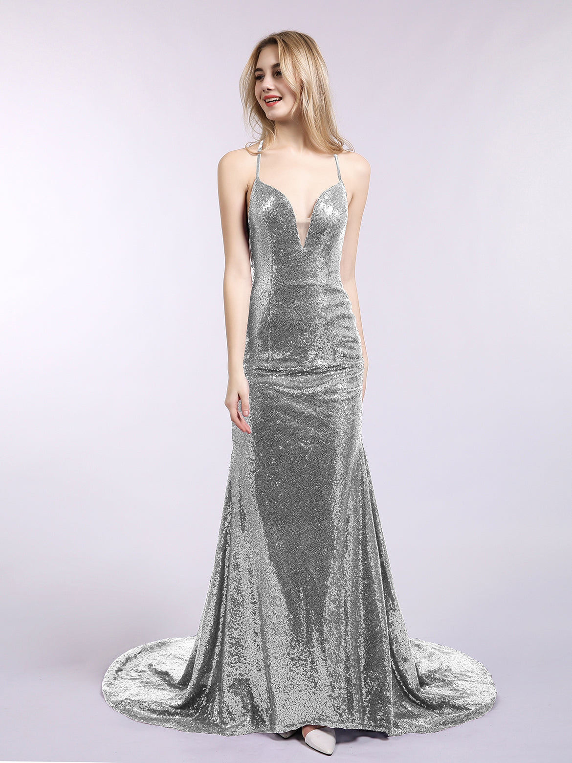 slim fit dress slacks Silver Prom Dress Beaded Mermaid Long Evening Dress with Slit – Dreamyannie  UK main image 1
