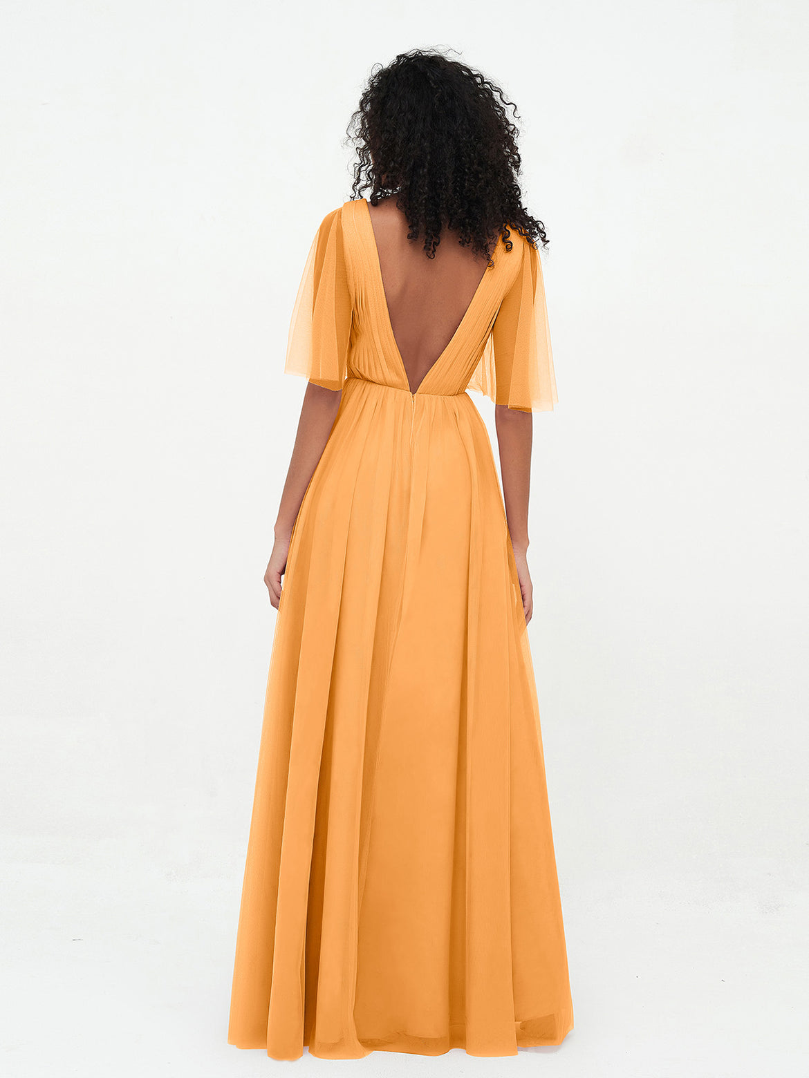 tangerine chiffon bridesmaid dress Tangerine Orange Bridesmaid Dresses A-Line Short Sleeves V Neck Sequined Empire Waist Long Chiffon Bridesmaid Dresses
