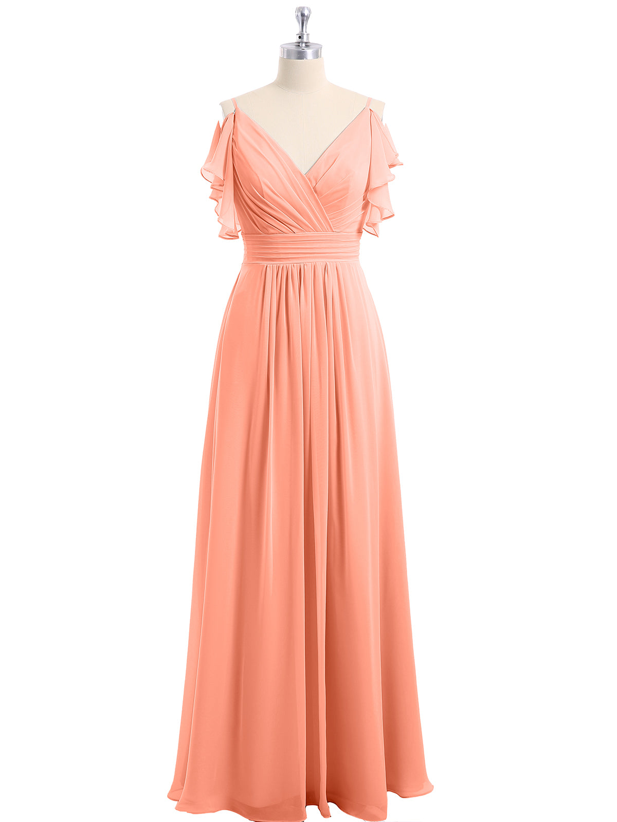 Spaghetti Strap Chiffon Dresses with Shoulder Ruffles Sunset | BABARONI ...