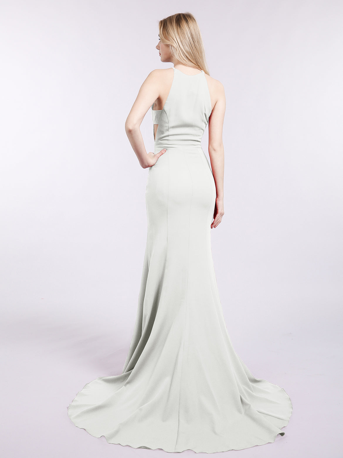 ivory evening dress Ivory Long Sleeve Draped Gown 6 / Ivory main image 0