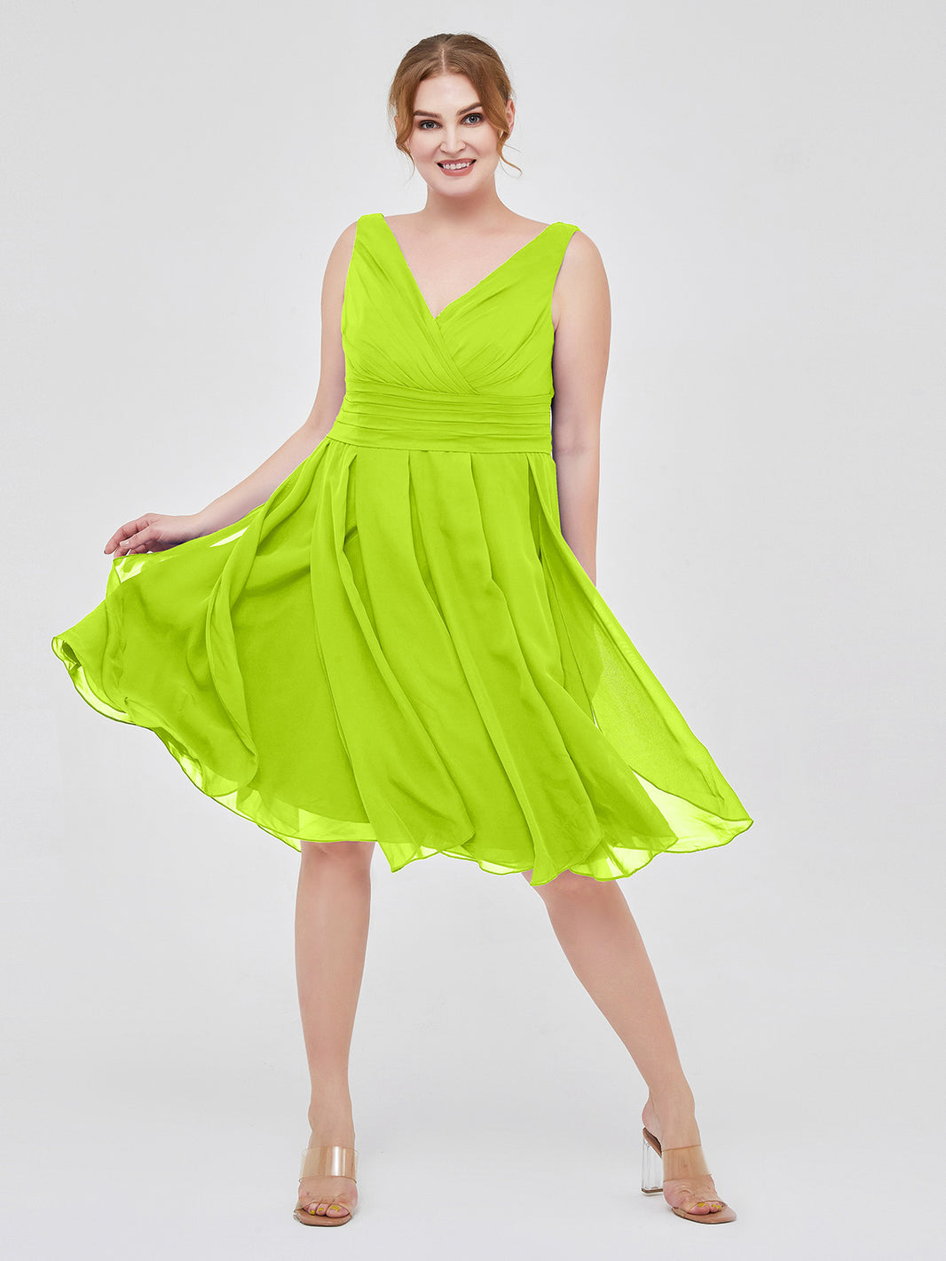 lime green bridesmaid dresses BABARONI Chiffon Halter Short/Mini Sleeveless Ruched A-line, Lime Green / US0 Available in full size range (US0 Aria Bridesmaid dresses in lime
