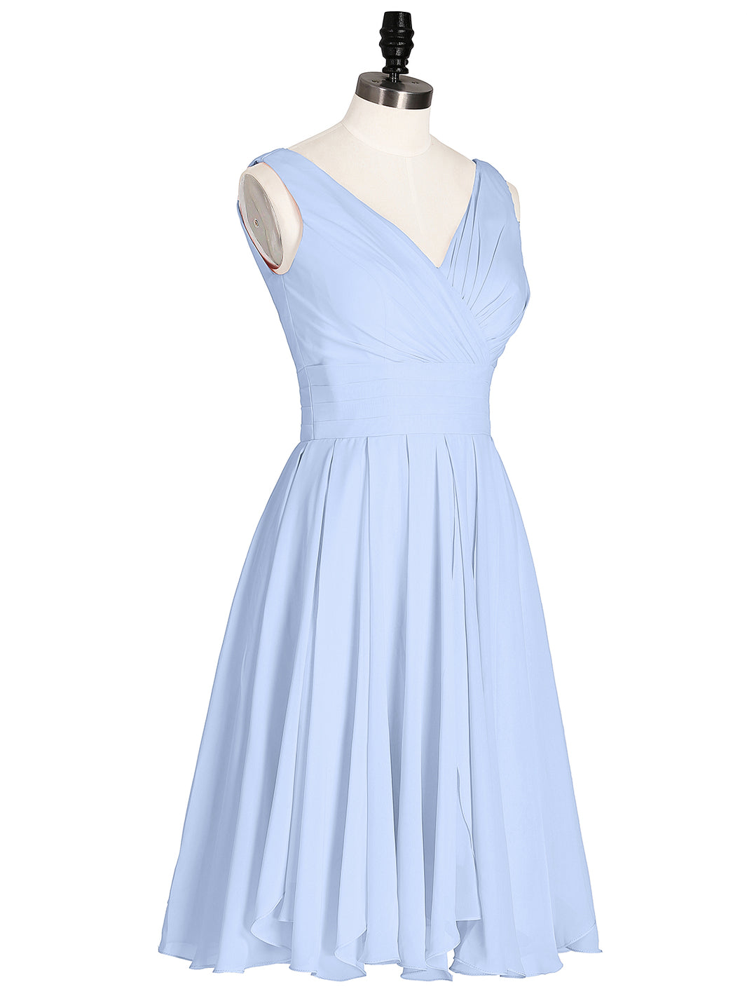BABARONI Chiffon Sky Blue Bridesmaid Dresses A-line V-neck Sleeveless Knee- length  BABARONI UK