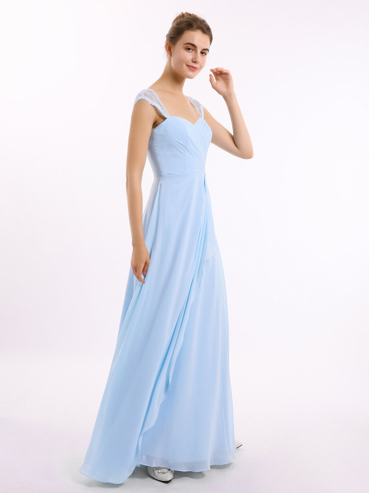 Full Length Chiffon Maxi Bridesmaid Gowns Ocean Blue Plus Size