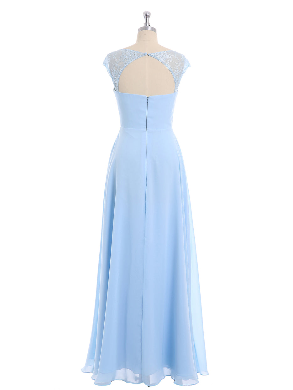 Long Chiffon Bridesmaid Dress with Flutter Sleeves Sky Blue