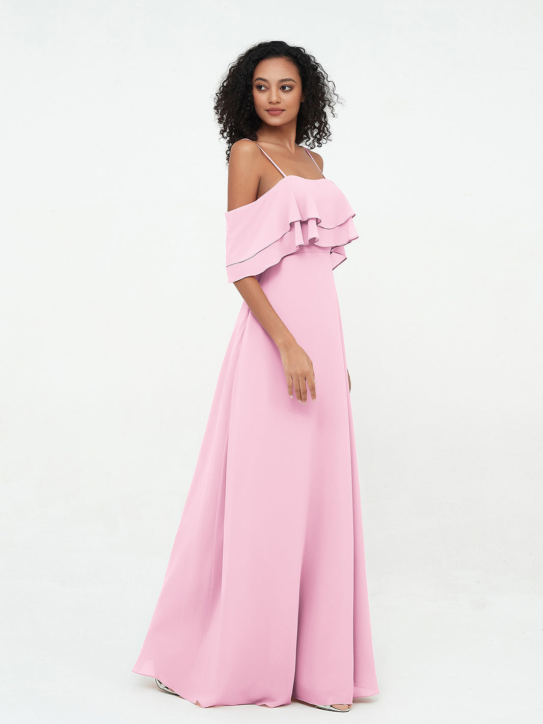 blue dress for baby girl BABARONI Chiffon Candy Pink Bridesmaid Dresses A-line Square Spaghetti  Straps Floor-length – BABARONI UK