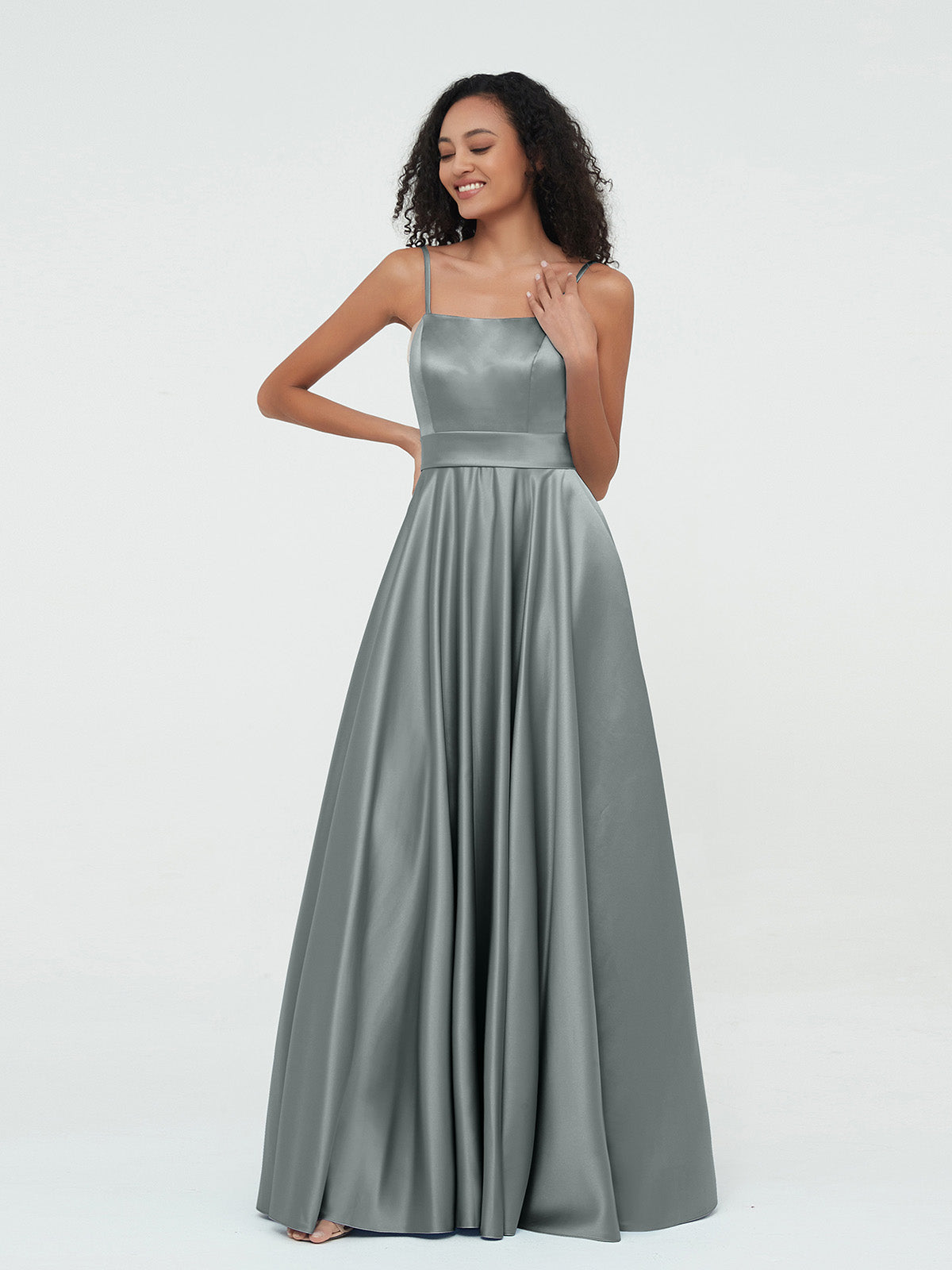 Steel grey deals evening gown