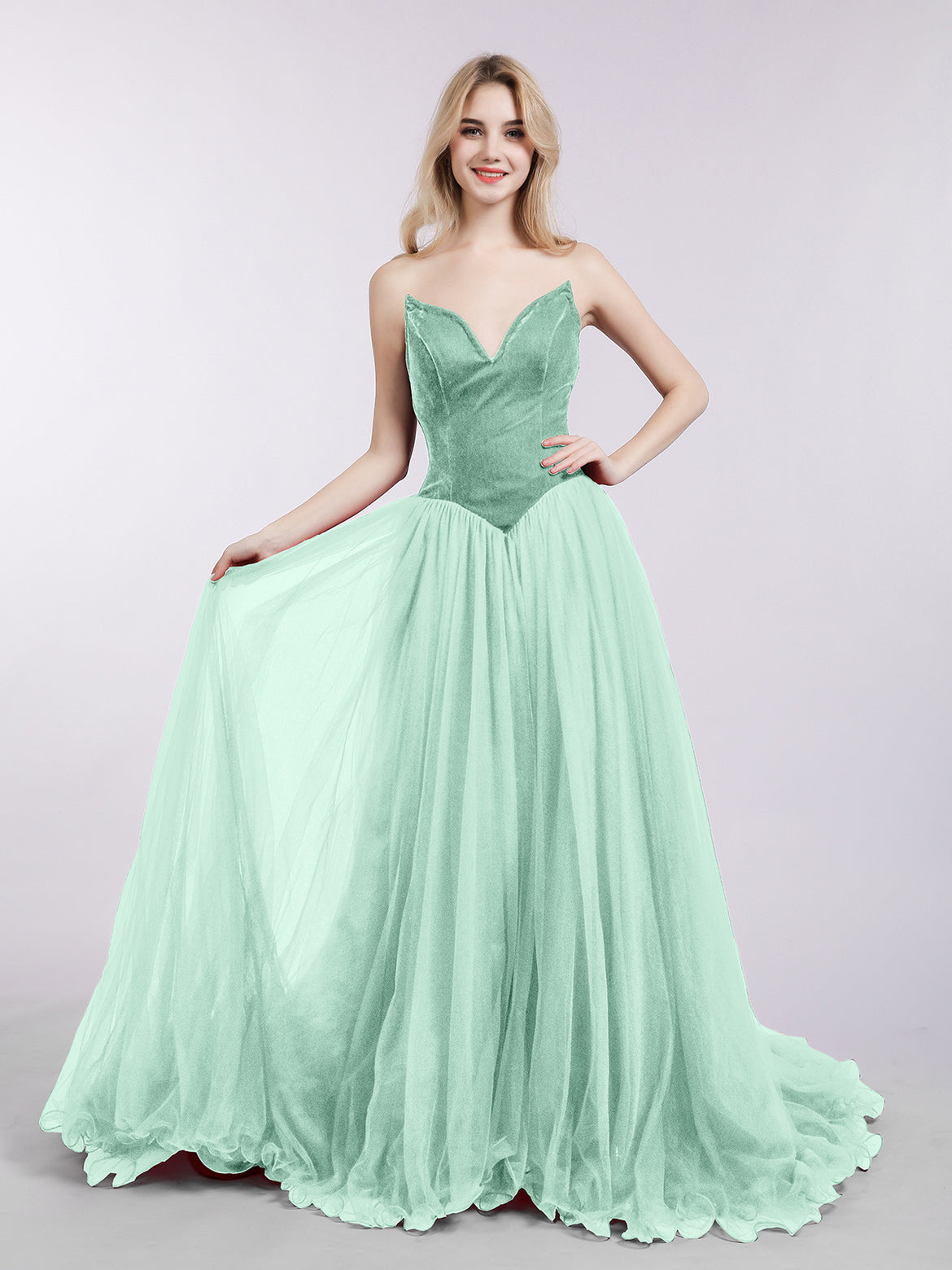 strapless open back dress Mint Green Mermaid Sequins Prom Dresses One Shoulder – alinanova main image 0