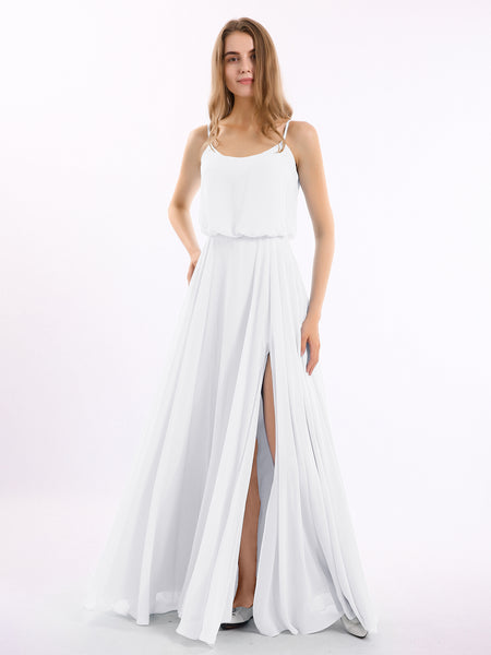 BABARONI Chiffon White Bridesmaid Dresses A-line Strapless Spaghetti Straps  Floor-length With Slit  BABARONI UK