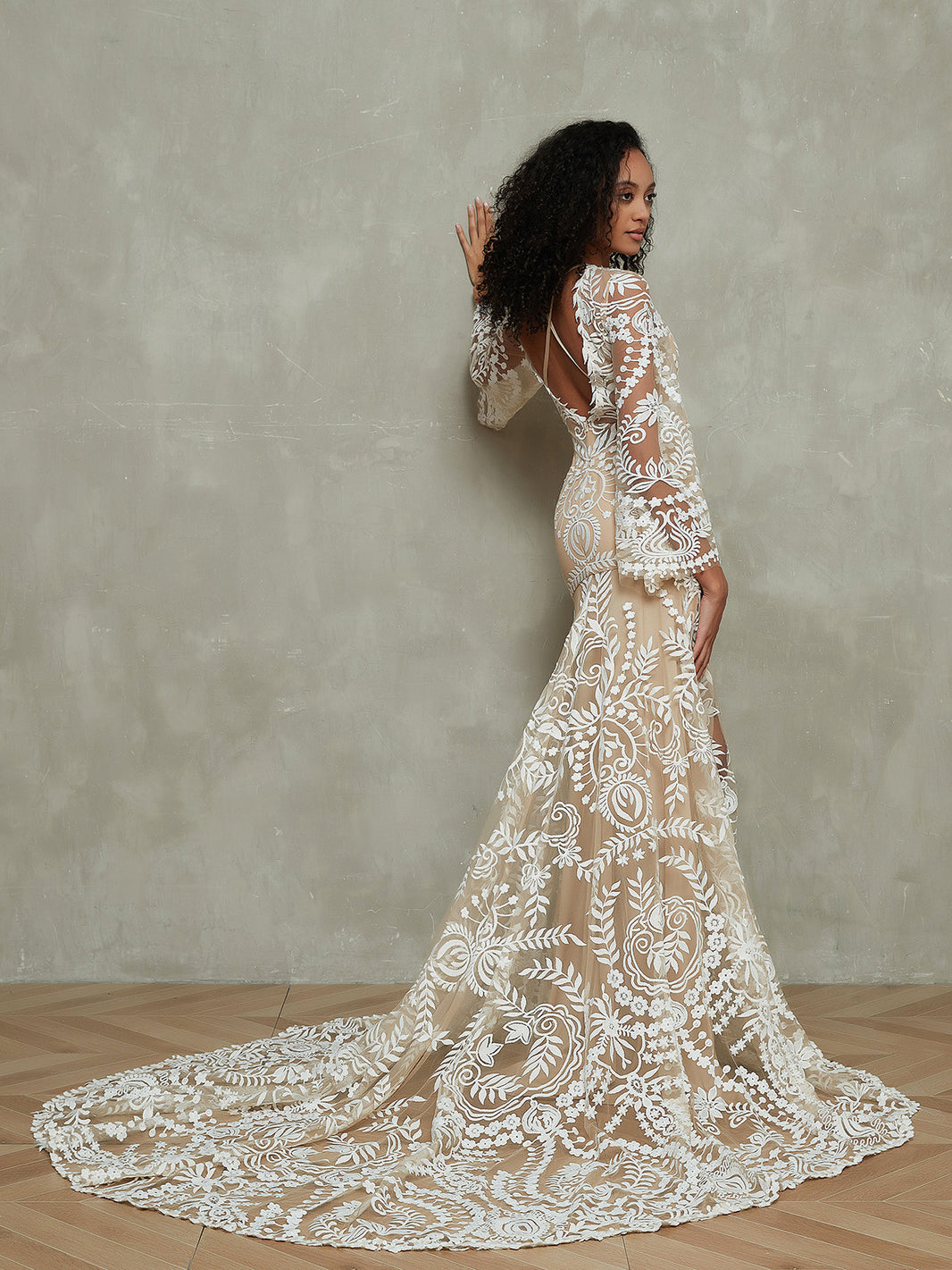 Bohemian Lace Mermaid Vintage Wedding Dresses with Sleeves Ivory - Ivory / UK4 Bohemian Lace Mermaid Vintage Wedding Dresses with Sleeves Ivory - Ivory / UK4