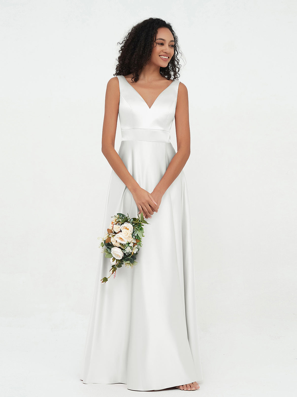 ivory bridesmaid dresses uk Queendancer Women Ivory Long Chiffon Boho Bridesmaid Dress V-Neck Wedding  Party Dress with Slit – queendanceruk main image 1