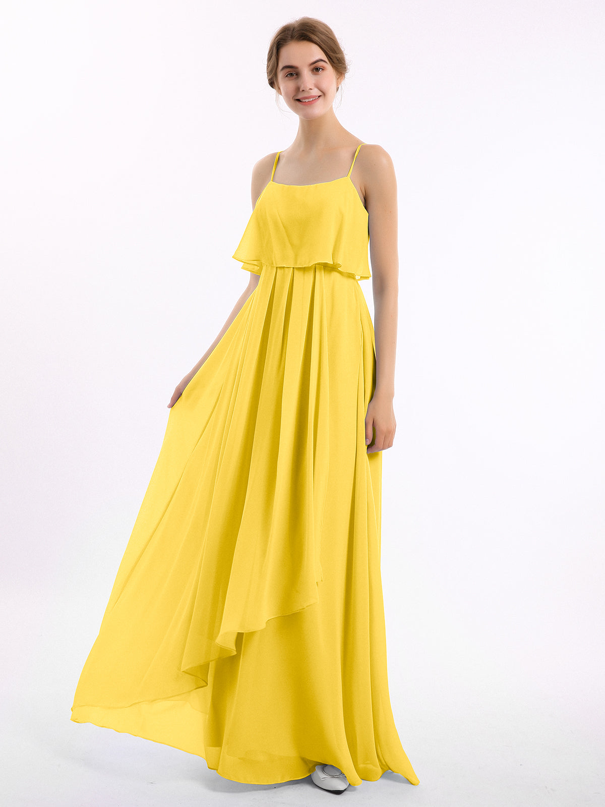 BABARONI Chiffon Marigold Bridesmaid Dresses A-line Strapless Spaghetti  Straps Floor-length – BABARONI UK