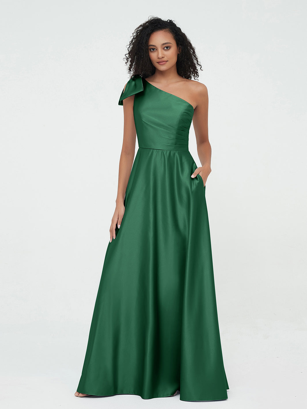 green emerald velvet dress The Green One Shoulder Sleeveless Maxi Dress main image 0
