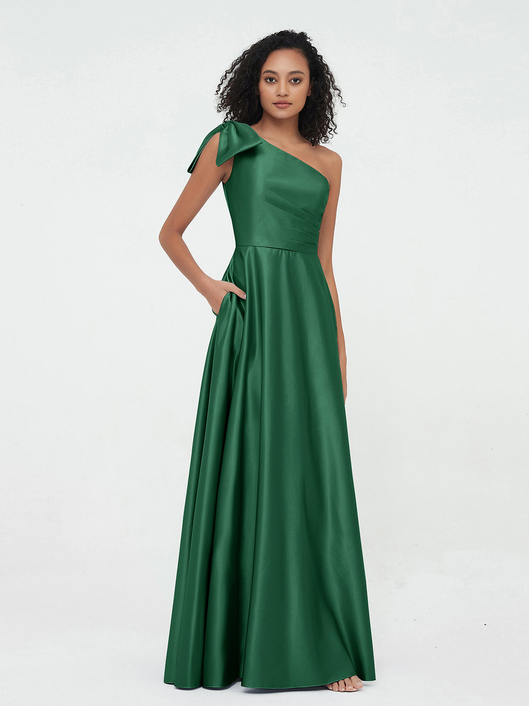BABARONI Satin Dark Green Bridesmaid Dresses A-line One Shoulder Sleeveless Floor-length BABARONI UK BABARONI Satin Dark Green Bridesmaid Dresses A-line One Shoulder Sleeveless Floor-length BABARONI UK