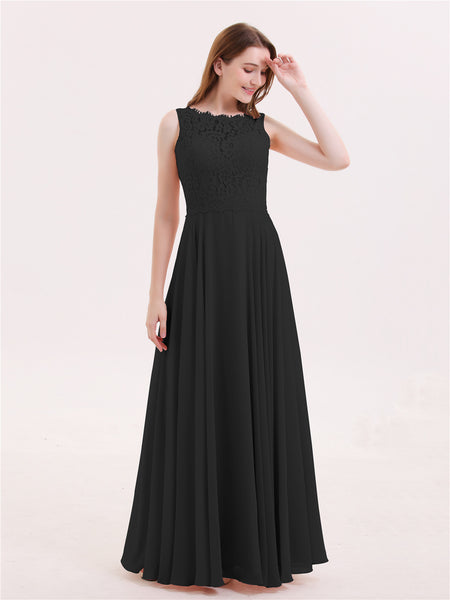 FuLL Length Lace and Chiffon Dresses Black BABARONI
