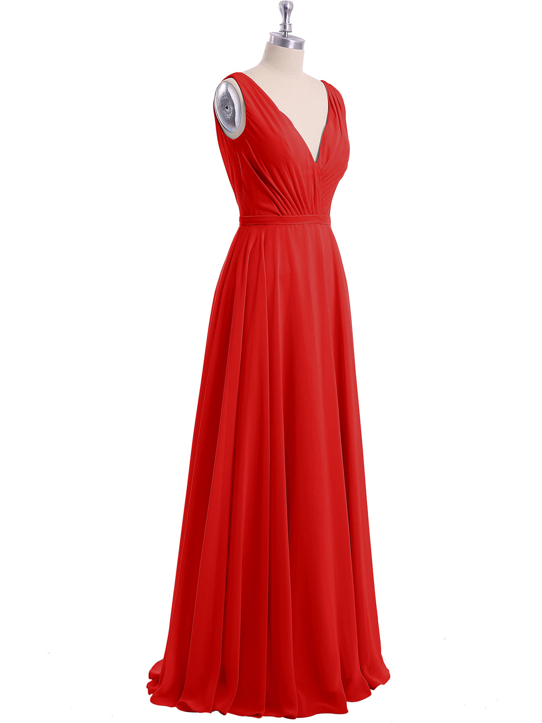 BABARONI Chiffon Red Bridesmaid Dresses A-line V-neck Sleeveless  Floor-length – BABARONI UK