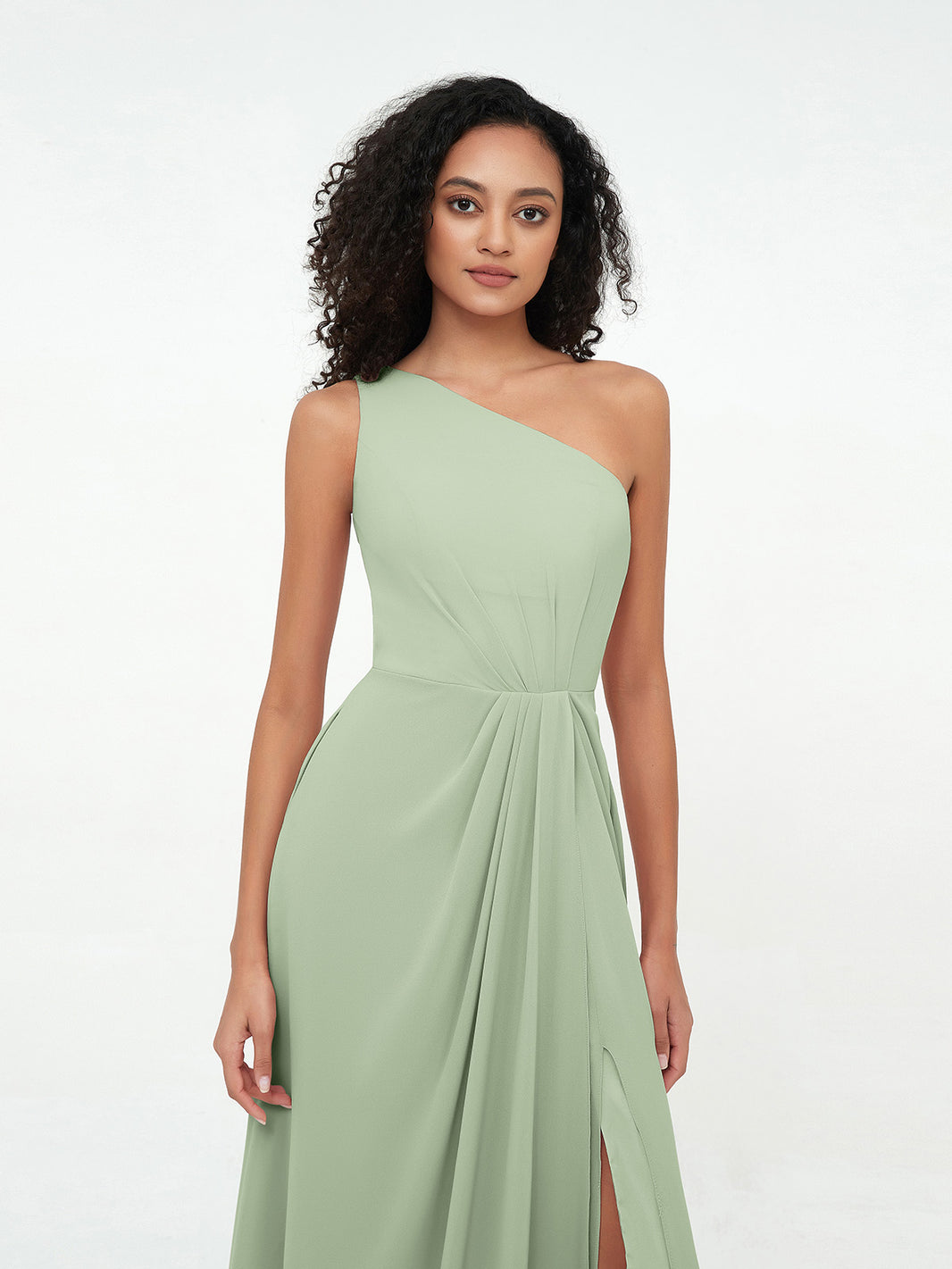 BABARONI Chiffon Dusty Sage Bridesmaid Dresses A-line One Shoulder Sleeveless Floor-length With Slit BABARONI UK BABARONI Chiffon Dusty Sage Bridesmaid Dresses A-line One Shoulder Sleeveless Floor-length With Slit BABARONI UK
