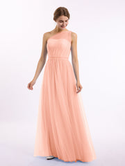 BABARONI Tulle Coral Bridesmaid Dresses A-line One Shoulder Sleeveless Floor-length BABARONI UK BABARONI Tulle Coral Bridesmaid Dresses A-line One Shoulder Sleeveless Floor-length BABARONI UK