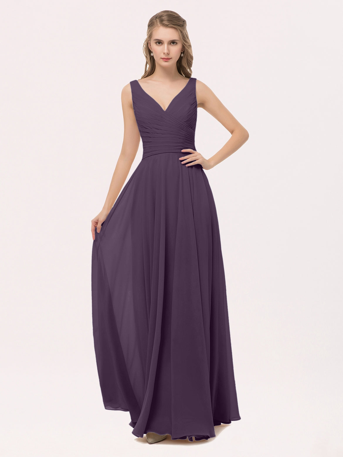 plum bridesmaid dresses uk Makenzie Modest Short Sleeves Slit Long Chiffon Bridesmaid Dresses main image 1