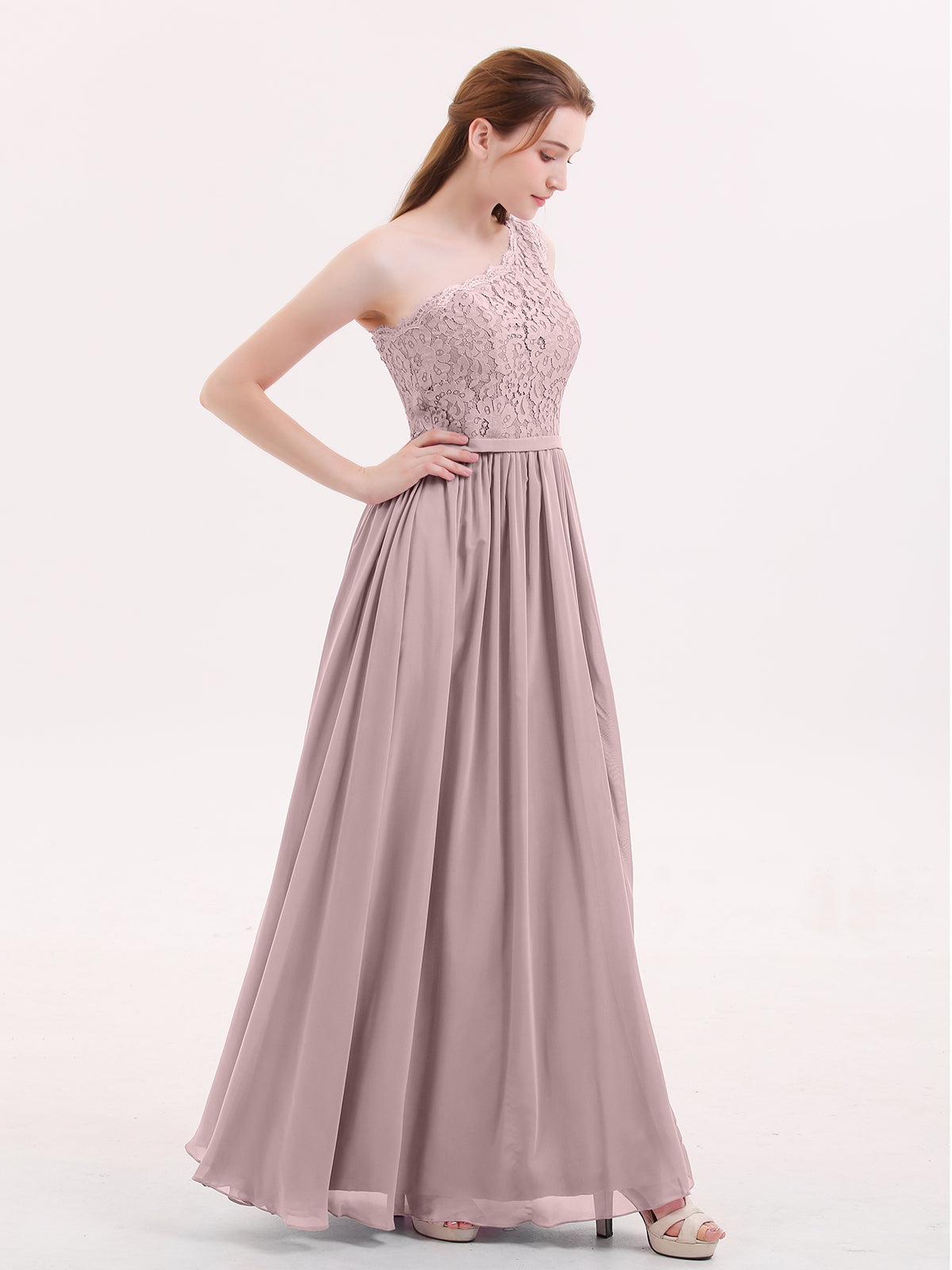 Lace Top Chiffon Skirt Dresses with Slit Vintage Mauve Plus Size